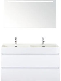Kúpeľňový nábytkový set Maxx XL 120 cm s keramickým dvojitým umývadlom Model 2 a zrkadlom s LED osvetlením biela vysoko lesklá