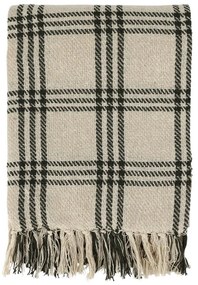 Béžový károvaný pléd so strapcami Aix - 130*150 cm