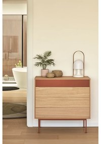 Tehlovočervená komoda v dubovom dekore so zásuvkami Teulat Yoko