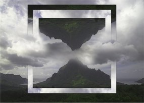 Sklenený obraz - Hory na Islande, geometrická koláž (70x50 cm)