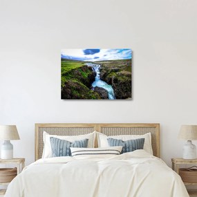 Sklenený obraz vodopádu medzi skalami (70x50 cm)