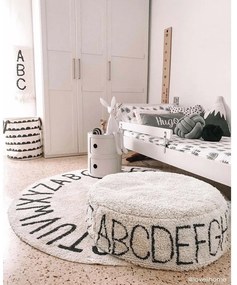 Krémový prateľný ručne tkaný bavlnený detský koberec ø150 cm ABC Natural Black – Lorena Canals