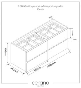 CERANO - Kúpeľňová skrinka Carole + keramické dvojumývadlo Todo - čierna matná - 120x49,8x46 cm