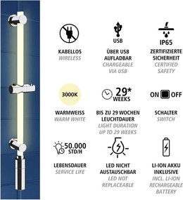 Nástenná sprchová tyč v striebornej farbe 74 cm LED – Wenko