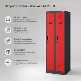Dvojkomorová zamestnanecká skrinka antracitovo červená, 600x1800x500 mm: KACPER II