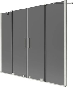 Mexen Velar Duo, 2-krídlová posuvná vaňová zástena 180 x 150 cm, 8mm šedé sklo, brúsená oceľ, 896-180-000-42-97