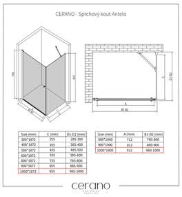 Cerano Antelo, 1-krídlový sprchovací kút 100(dvere) x 100(stena) x 190 cm, 6mm číre sklo, chrómový profil,