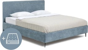 Modrá čalúnená dvojlôžková posteľ s matracom/s roštom 160x200 cm Noira Slim – Bonami Selection