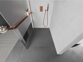 Mexen Kioto+ L, sprchová zástena Walk-In s poličkou a vešiakom 100 x 200 cm, 8mm číre sklo-námraza, ružové zlato profil, 800-100-123-60-35