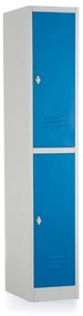 Kovová šatníková skrinka - 2 boxy, 38 x 45 x 185 cm, otočný zámok, modrá - ral 5012