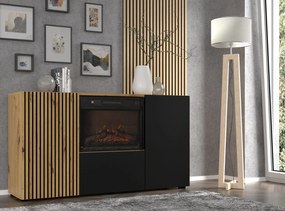 Skrinka s krbom Aurella (čierna + dub artisan). Akcia -20%. Vlastná spoľahlivá doprava až k Vám domov. 1124876