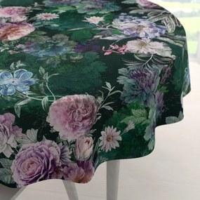 Biante Dekoračný okrúhly obrus Parma PM-114 Fialové kvety na tmavo zelenom Ø 140 cm