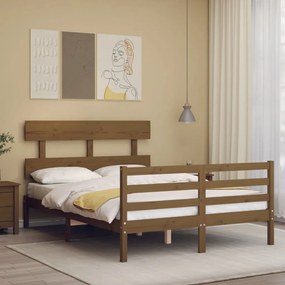 Rám postele s čelom medovohnedý 140x190 cm masívne drevo 3195074