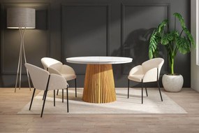 Vintino Jedálenský stôl NEVIO 120–160–200 × 120 cm – biely mramor / dub
