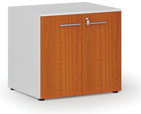 Kancelárska skriňa s dverami PRIMO WHITE, 800 x 640 x 735 mm, biela/čerešňa