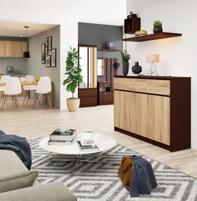 Komoda Karolína 140 cm 3 skrinky a 3 zásuvky wenge/sonoma