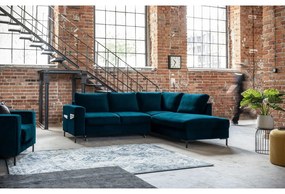 Tyrkysová zamatová rozkladacia rohová pohovka (pravý roh) Lofty Lilly – Miuform