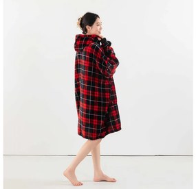 Baránková mikinová deka s rukávmi a kapucňou ALBURY, červená