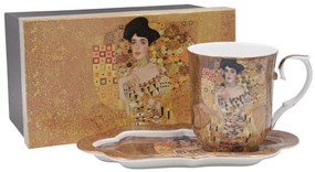 HOME ELEMENTS Porcelánový hrnček 360 ml, s podšálkou, Klimt Adele