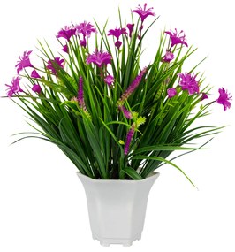 Vergionic 7044 Umelá tráva v kvetináči s kvetinami, 29 cm