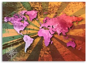 Obraz na plátně Růžová retro mapa světa - 90x60 cm