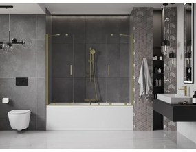 Mexen Velar Duo, vaňová zástena 2-krídlová s posuvnými dverami 190 x 150 cm, 8mm číre sklo, zlatý matný profil, 896-190-000-02-55