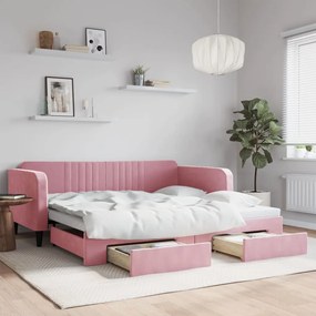 Rozkladacia denná posteľ so zásuvkami ružová 100x200 cm zamat 3197121