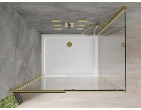 Mexen Omega, sprchovací kút s posuvnými dverami 100 (dvere) x 80 (stena) cm, 8mm číre sklo, zlatý profil + slim sprchová vanička 5cm, 825-100-080-50-00-4010