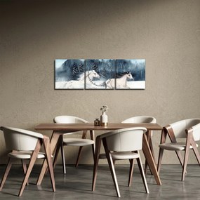 Obraz maľovaných koní (s hodinami) (90x30 cm)