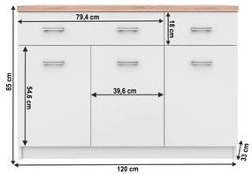 Tempo Kondela Komoda 3d2s, biela/dub sonoma, TOPTY TYP 07