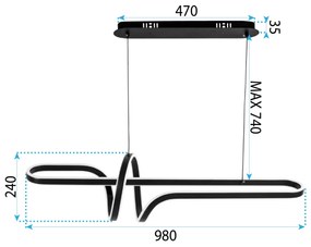 Toolight Toolight, LED stropné osvetlenie 98cm, 100W, 4000K, G038-CP, čierna matná, OSW-06305