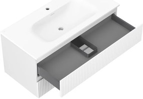 Mexen Rivel, kúpeľňová skrinka 100 cm s umývadlom Vela, 2 zásuvky, drážkovaná, biela matná, 91A20-10047-2-BFF01-W23M01