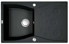 Laveo Molokin, 1-komorový granitový drez 800x500x195 mm s dlhým odkvapkávačom, čierna, LAV-SPO_711T