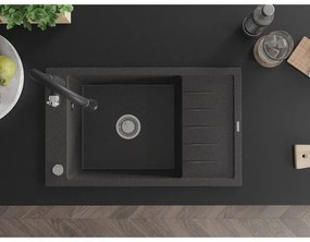 Mexen Elias, 1-komorový granitový drez 795x480x200 mm a drezová batéria Savita, čierna škvrtnitá, 6511-76-672601-70