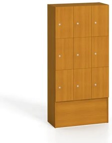 Drevená šatníková skrinka S5 s odkladacími boxami, 9 boxov, 1700 x 900 x 420 mm, cylindrický zámok, čerešňa