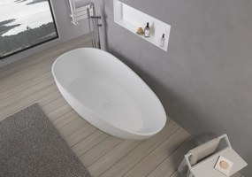 Cerano Aura, voľne stojaca vaňa z liateho mramoru 180x90 cm, biela matná, CER-CER-VELA1050W