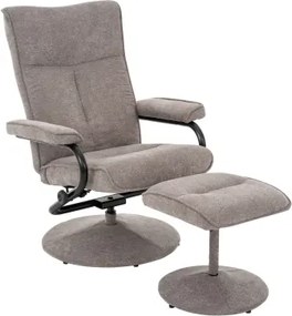 Relaxačné kreslo s taburetom Alfa, šedo-béžová látka%