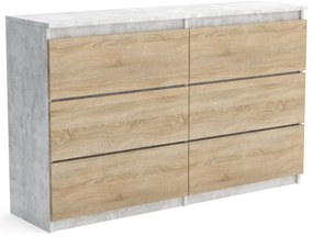 Veľká komoda 6 zásuviek ARIE šírka 120cm Betón/dub Sonoma