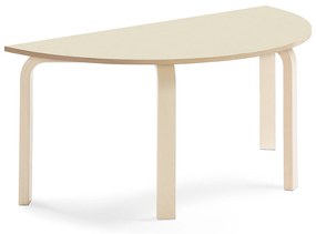 Stôl ELTON, polkruh, 1200x600x530 mm, laminát - breza, breza