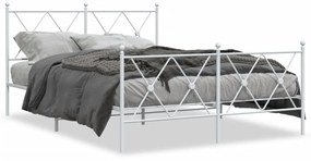 Kovový rám postele s čelom a podnožkou biely 140x200 cm 376570