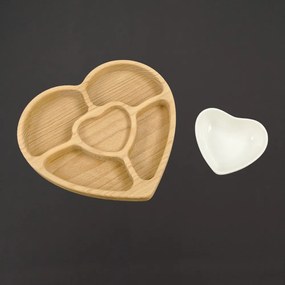 AMADEA Drevená miska srdce delená s mištičkou, masívne drevo, 20 cm