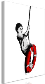 Artgeist Obraz - Banksy: Boy on Rope (1 Part) Vertical Veľkosť: 80x120, Verzia: Premium Print
