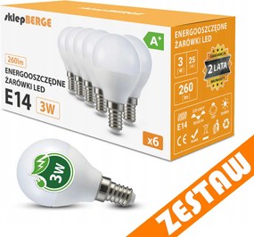 SADA 6x LED žiarovka E14 G45 3W guľová 270lm - studená biela