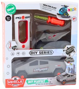 LEAN TOYS Moderné auto so štvorkolkou na demontáž DIY – sivá