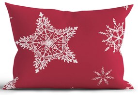 Vianočná bavlnená obliečka na vankúš Renforcé 40 × 60 cm – Snehové vločky červené
