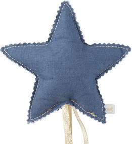 Ľanový čarovný prútik džínsový so zlatom