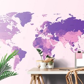 Tapeta detailná mapa sveta vo fialovej farbe - 300x200