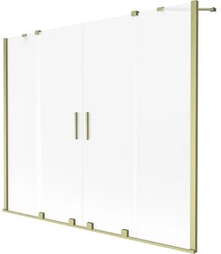 Mexen Velar Duo, 2-krídlová vaňová zástena s posuvnými dverami 200 x 150 cm, námraza, zlatý matný profil, 896-200-000-32-55