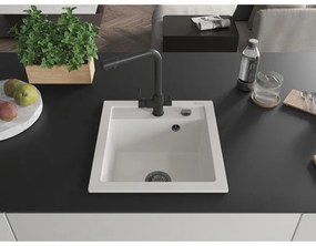 Mexen Vito, 1-komorový granitový drez 520x490x210 mm, čierna matná batéria Duero, biela, 6503-20-671600-70