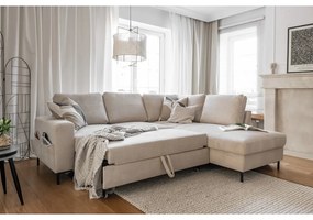 Béžová menčestrová rozkladacia rohová pohovka (pravý roh) Lofty Lilly – Miuform